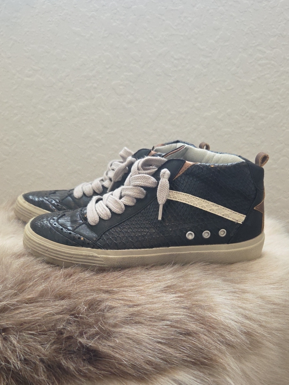 ShuShop Black High-Top Sneakers with Cream Accents